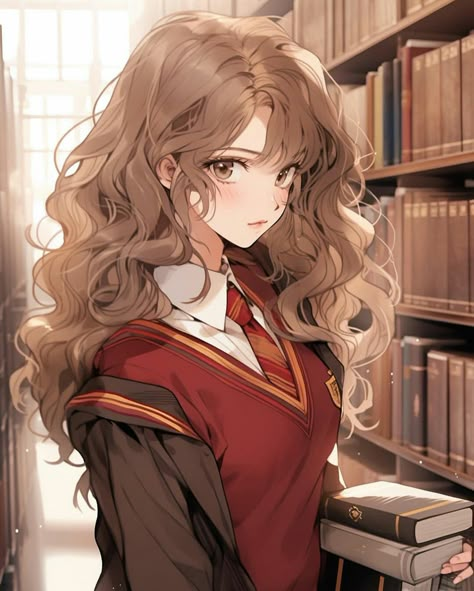 Anime Harry Potter Characters, Anime Harry Potter Fan Art, Hermione Anime, Harry X Hermione Fanart, Harry Potter Anime Fanart, Hogwarts Anime, Harmony Granger, Hermione Granger Fan Art, Hermione Fanart