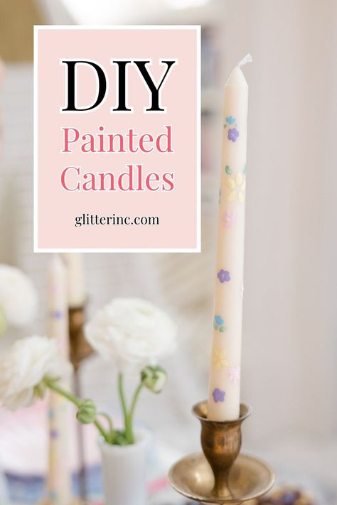 Wondering how to paint tapered candles? These hand painted candlesticks are so simple to make and so fun to do! Grab your crafting girls together and follow this DIY painted candles tutorial for hours of fun. Diy Painting Candles, Diy Taper Candles, Paint Candles, Easy Crafts For Adults, Diy Candle Sticks, Candle Tutorial, Painted Candlesticks, Craft Closet, Candle Diy