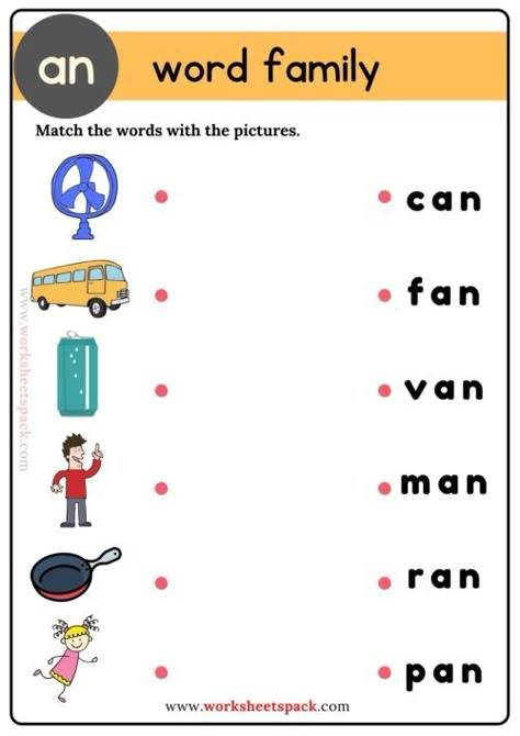 An Word Family, An Words, Word Families Free, Word Families Printables, Two Letter Words, Family Words, Words Worksheet, Cvc Worksheets, Word Family Activities