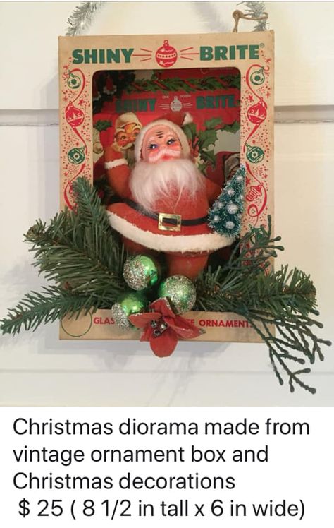 Vintage Ornament Box Diorama, Christmas Assemblage Ideas, Christmas Diorama, Christmas Shadow Boxes, Vintage Christmas Crafts, Vintage Christmas Gifts, Diy Christmas Decorations Easy, Xmas Diy, Christmas Tea