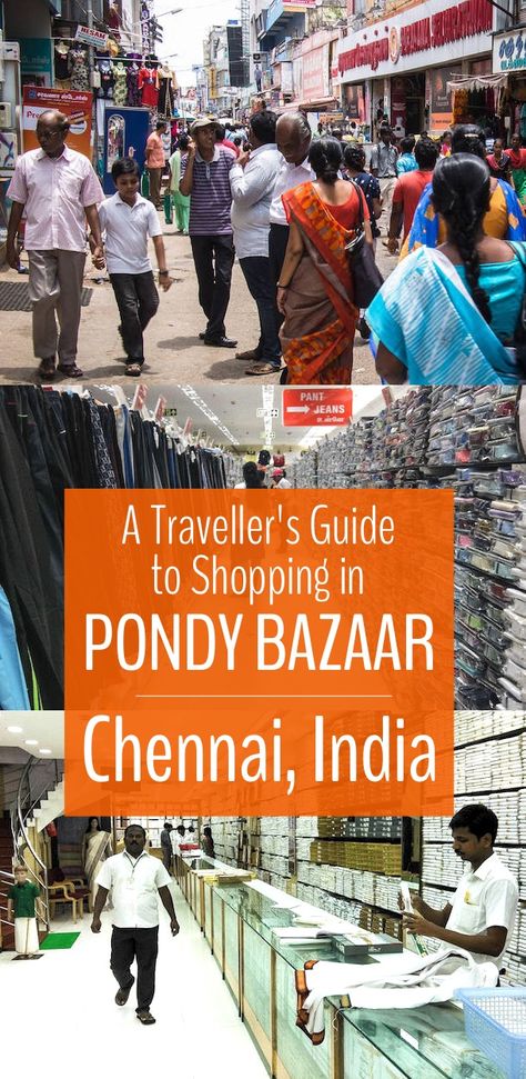 Shopping in Chennai's Pondy Bazaar is an amazing experience and one of the best places in the world to get great deals on clothes, jewelry and more. Click for our Pondy Bazaar Shopping guide! #chennai #india #shopping Indian Bazaar, Chennai Travel Guide, Jaipur Shopping Market, India Market Bazaars, Places To Visit In Madhya Pradesh, India Shopping, India Street, Weather In India, Train Adventure