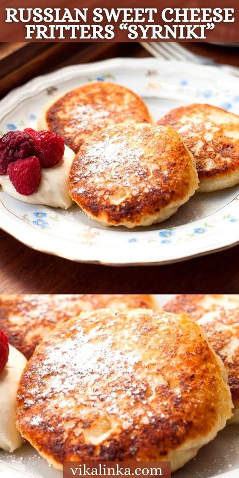 Russian Cheese Pancakes, Russian Pancakes Recipes, Traditional Russian Recipes, Foreign Breakfast Recipes, Russian Breakfast Recipes, Sirniki Russian, European Pancakes, Syrniki Pancakes, Russian Recipes Traditional