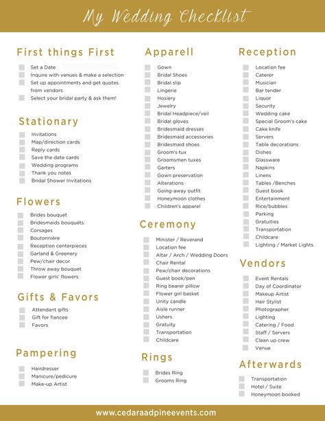 Free Wedding Planning Check List to help you get all your ducks in a row for the big day! Reception Checklist, Wedding Reception Checklist, Wedding Planning List, Wedding Planner Checklist, Wedding To Do List, Free Wedding Printables, Wedding Planning Timeline, Wedding List, Wedding Planning Guide