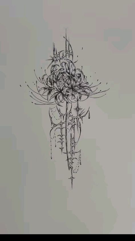 Tattoo Idea Forearm Female, Grunge Floral Tattoo, Sigil Butterfly Tattoo, Flower Cybersigilism Tattoo, Spider Lily Line Art, Flower Cybersigilism, Dragon Cybersigil, Trailing Tattoos, Spider Cybersigilism Tattoo