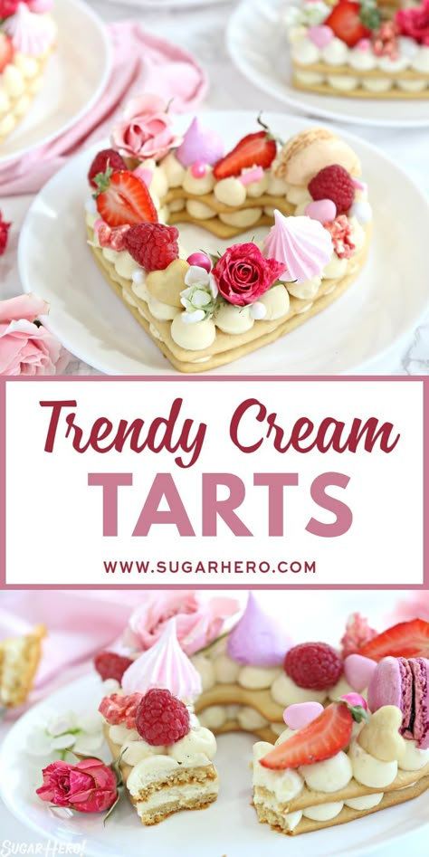 These trendy Cream Tarts are all the rage! Also known as cream biscuits or cream cakes, you can cut them into letters, numbers, or shapes, and decorate them with fruits, flowers, and all your favorite candies. | From SugarHero.com #creamtarts #lettercakes #numbercakes #creambiscuits #desserts #baking #cookiecakes Tart Cakes, Cream Tarts, Letter Cakes, Fruit Pizza Recipe, Cream Tart, Cream Biscuits, Decorating Food, Tart Dessert, Savory Cakes