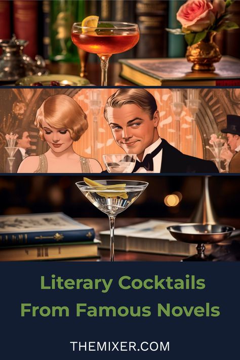 Find your inner James Bond and mix up a Vesper Martini, or party like Gatsby with a Mint Julep. These book-themed cocktails will transport you to another world. 📚 Literary Themed Cocktails, Book Inspired Drinks, Book Themed Drinks, Book Themed Cocktails, Book Inspired Cocktails, Literary Cocktails, Book Cocktails, Cocktails Inspired By Books, Book Club Quote