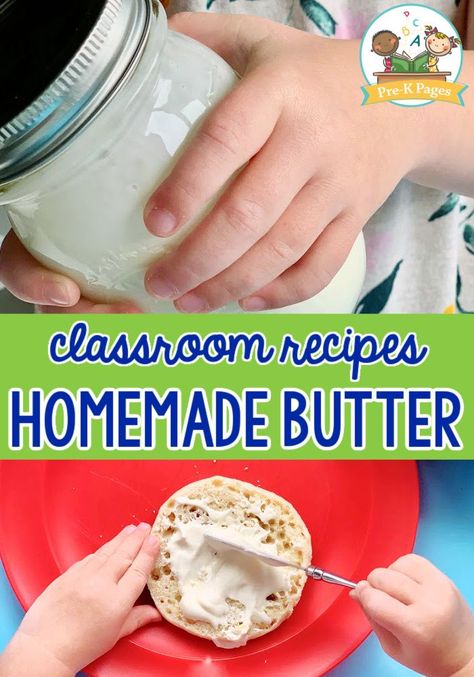 Homemade Butter In A Jar, Butter In A Jar, Farm Theme Preschool Activities, Classroom Recipes, Preschool Farm Theme, Farm Activities Preschool, Farm Week, Preschool Cooking, Simple Classroom