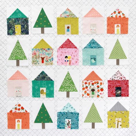 Tree FPP Pattern | Craftsy Sampler Quilt Blocks, Houses Quilt, Tree Blocks, House Quilt Patterns, Quilt Books, House Quilts, Sampler Quilt, Village House, Book Quilt