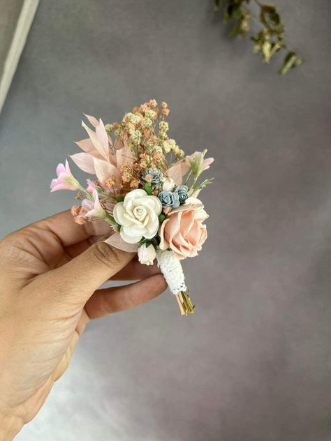 Pastel Corsage Wedding, Colorful Corsage And Boutonniere, Whimsical Corsage, Whimsical Boutonniere, Pastel Corsage, Pastel Boutonniere, Boutineer Ideas, Groom Corsage, Romantic Style Wedding