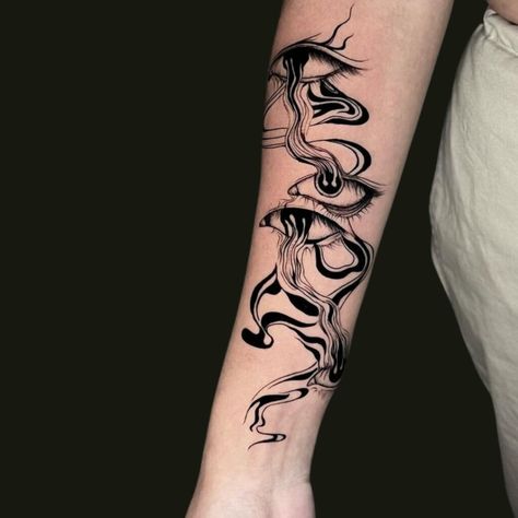 10 Elegant Suminagashi Tattoo Ideas To Bring Fluid Abstraction To Your Skin Fluid Art Tattoo, Fluid Tattoo, Mascara Hannya, Cathedral Tattoo, Tattoo Abstract, Rolex Presidential, Hannya Mask Tattoo, Abstract Tattoo Designs, Marbling Art