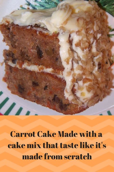 Carrot Cake taste like a scratch cake! Carrot Cake From Yellow Box Cake, Cake With Icing Inside, Grandma's Carrot Cake Recipe, Carrot Cake With Box Spice Cake, Carrot Cake From Boxed Spice Cake, Carrot Cake Recipe Using Spice Box Cake, Carrot Cake From Box Mix Betty Crocker, Duncan Hines Carrot Cake Mix Recipes, Carrot Cake Cupcakes Recipe Using Box Cake