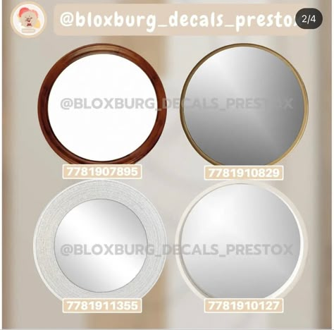 Circle Mirror Bloxburg Code, Mirror Wall Decor Bloxburg, Bloxburg Modern Farmhouse Decal Codes, Bloxburg Round Mirror Decal Codes, Round Mirror Decals Bloxburg, Circle Mirror Decals Bloxburg, Bloxburg Hallway Ideas Modern, Bloxburg Bathroom Mirror Decals, Mirror Codes For Bloxburg