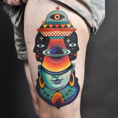 Tattoo uploaded by Winston the Whale • Psychedelic tattoo by Winston the Whale #WinstontheWhale #GoodStuffTattoo #tattooart #fineart #newschooltattoo #traditionaltattoo #colortattoo #psychedelic #folkart #popart #vishnu #shiva #eye #surreal • 943774 • Tattoodo Whale Tattoos, Alien Tattoo, Leg Tattoo, Badass Tattoos, Arm Tattoos, The Whale, Vintage Tattoo, Back Tattoos, Skin Art