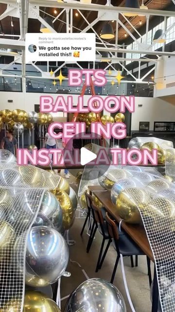 Party Hop 🎉 Balloons 🎈 on Instagram: "Let’s breakdown this massive balloon ceiling installation 🤩 It took a team of five, two ladders, a lift, hundreds of balloons, and four onsite hours to get this balloon 🎈 celing installed 🙌🏻 Hope this balloon tutorial helps if you are looking to recreate a similar look at your next event 🎉🎉   #ballooninstallation #balloonceiling #balloons #eventplanner #balloondecor #partyideas #eventstyling #partydecor #events #balloontutorial #weddinginspiration #weddingdecor" Orbz Balloons Ceiling, Ceiling Balloon Installation, Diy Balloon Ceiling, Decorate Ceiling For Party, Over The Top Balloon Decor, Balloon Dance Floor, Christmas Party Venue Decorations, Balloon Ceiling Installation, Ceiling Balloons Decorations