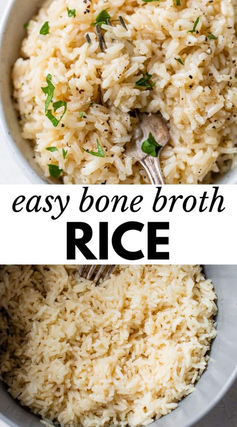 Recipes To Use Bone Broth In, Rice Bone Broth, Cooking Rice With Chicken Broth, How To Use Bone Broth In Recipes, Bone Broth Lunch Recipes, Rice In Bone Broth, Rice In Beef Broth, Rice And Broth Recipes, Meals With Bone Broth