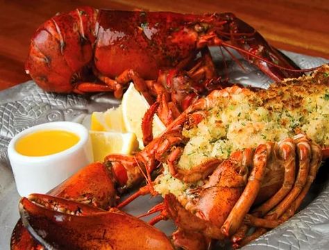 Baked Stuffed Lobster, Stuffed Lobster, Fresh Scallops, Live Lobster, Stuffing Ingredients, Shrimp Scallops, Lobster Recipes, Maine Lobster, Poutine