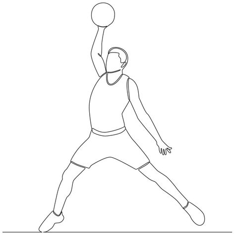 Easy Basketball Drawings, Basketball Art Draw, Drawing Poses Male, Basketball Drawings, Basket Drawing, Ball Drawing, Continuous Line Drawing, Continuous Line, Basketball Art