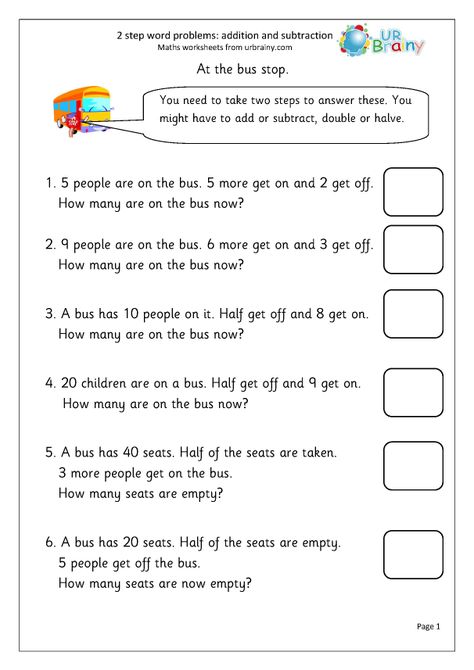 2-step word problems (1) - Addition Year 2 (aged 6-7) by URBrainy.com Year 2 Maths Worksheets, Mental Maths Worksheets, Printable Math Games, Multiplication Word Problems, Addition Words, Addition Word Problems, Mathematics Worksheets, Subtraction Word Problems, Tricky Words