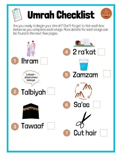 Umrah Step By Step, Umrah Guide Step By Step, Umrah Dua List, Umrah Packing Checklist, What To Pack For Umrah, Umrah Packing List, Duas For Umrah, Umrah Checklist, Umrah Tips