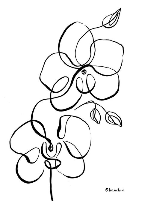 Flowers Drawing Abstract, Floral Ink Drawing, Simple Floral Line Art, Single Line Drawing Tattoo, Abstract Art Styles, Orchids Drawing Simple, Single Line Drawing Simple, Abstract Flower Line Drawing, Line Drawing Flowers Simple