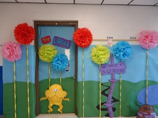 Lorax Dr. Seuss Dr Seuss Classroom Door Decorations, Dr. Seuss Door, Dr Seuss Door, Dr Seuss Classroom Door, Dr Seuss Decorations, Door Decorating Ideas, Dr Seuss Classroom, Truffula Trees, Seuss Classroom