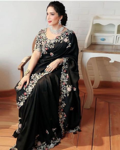 Cash On Delivery Available In India ❣️. *🌿Black Sargam Sarees 🌿* *Price : 1999/-*😍 📝*Description*📝 Looking some one for this same colour beautiful Saree for wedding on premium Soft Georgette fabric with C-pallu All Over Embroidery Work Butti & Cutwork Border and Hevay Embroidery Work blouse. 🥻🥻 *Saree*🥻🥻 Fabric. :- Georgette Work :- Embroidery Cut :- 5.5 mtr *👚👚Blouse * 👚👚 Fabric. :- Mono Banglory silk Work :- Heavy Embroidery Cut. :- 1.20 mtr (Un-stitch) *Full stock available* ... Saree Prom, Black Saree Designs, Fancy Sarees With Price, Black Party Wear, Black Saree Blouse, Embroidery Work Blouse, Saree For Wedding, All Over Embroidery, Wedding Saree Collection