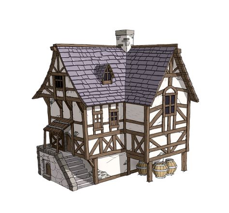 ArtStation - Medieval House design, Donghun Lee Medieval Wooden House, Medieval Village Illustration, Medieval Fantasy House Concept Art, Medieval House Drawing, Medieval House Design, Medieval House Concept, Concept Art Building, Medieval House Concept Art, House Concept Art