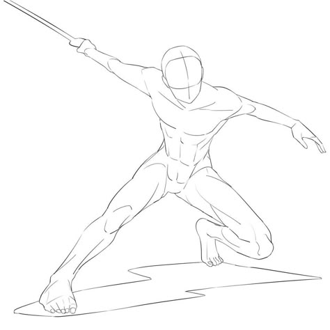 Ninja Art Reference, Whip Action Pose, Ninja Drawing Poses, Jedi Drawing Reference, Male Archer Pose, Swinging Swords Reference Drawing, Action Pose Reference Male, Battle Stance Pose Reference, Pose With Swords Pose