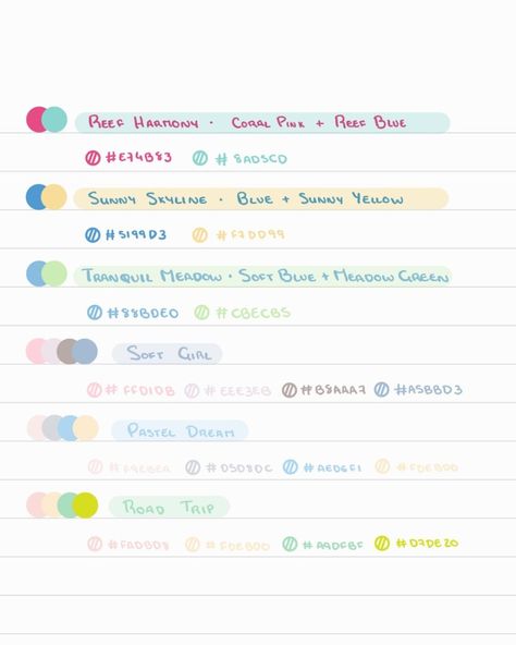 Hex codes #productlaunchplannertemplate Good Notes Palette Color, Colour Palette For Notes, Pen Color Code Goodnote, Colorful Notes Aesthetic, Goodnotes Pen Colors, Note Taking Color Palette, Color Palette For Notes, Goodnotes Hex Codes Pen, Notability Color Palette