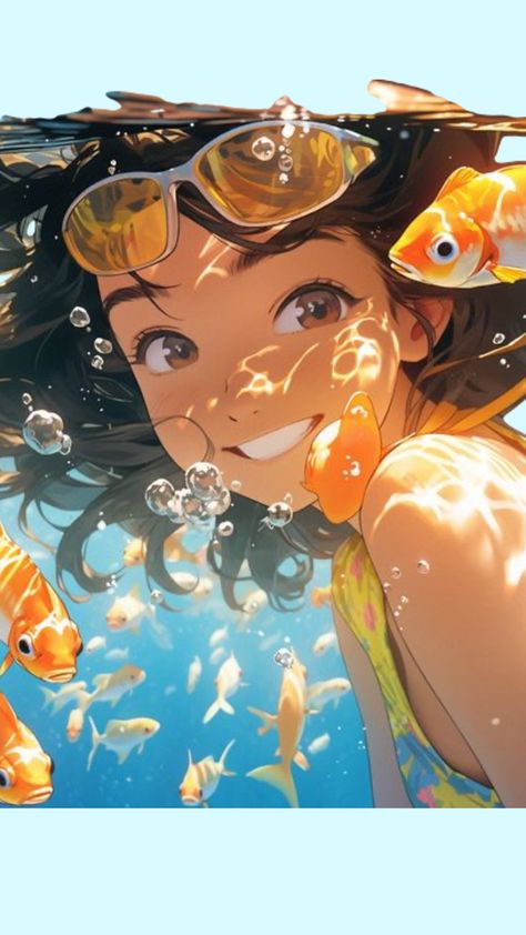 Nicki Larson, Underwater Drawing, Illustration Kunst, Underwater Painting, Art Masterpieces, Underwater Art, Wallpaper Animes, Free Text, Digital Art Anime