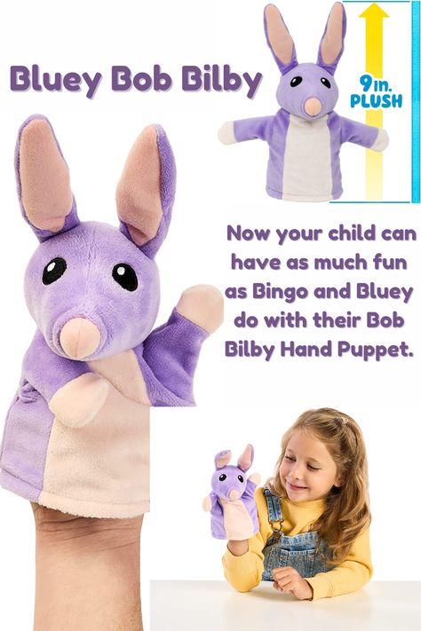 At 8" (20 cm) tall, Bob Bilby is the perfect size to cuddle and just the right size to fit onto a toddler's hand. Amazon affiliate Bob Bilby Puppet, Bob Bilby, Bluey Toys, Girly Nursery, Toy Playset, Tauriel, Hand Puppet, Fun Crochet Projects, Dinosaur Toys