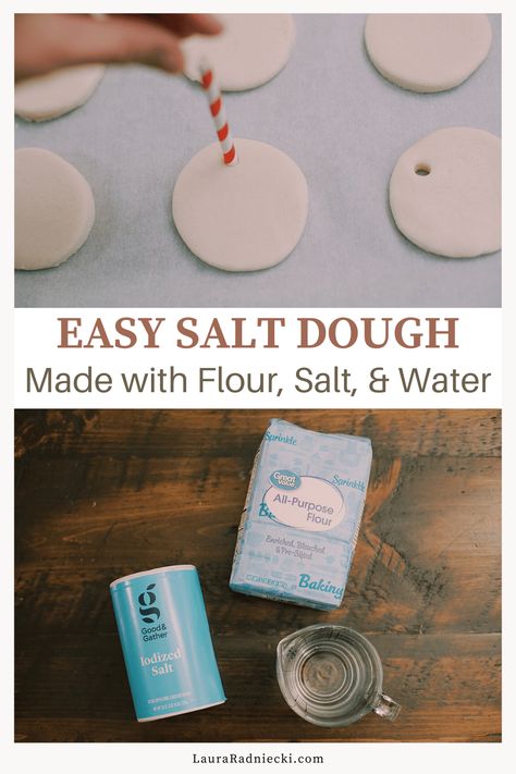 Here is an easy DIY Salt Dough recipe for crafting ornaments, crafts, and fun kids' projects. Get creative with this versatile dough! Salt Dough Baking Time, Diy Salt Dough Ornaments Recipes, Recipe For Salt Dough, Saltdough Diy Kids, Family Salt Dough Ornaments, White Dough Ornaments, Flour Salt And Water Dough Recipe, Diy Ornaments Salt Dough, Dough For Ornaments Recipe