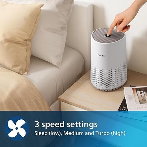 Philips Air Purifier 600 Series, Ultra-quiet and energy-efficient, For allergy sufferers, HEPA filter removes 99.97% of pollutants, Covers up to 44m2, App control, White (AC0650/20) : Amazon.co.uk: Home & Kitchen Small Air Purifier, Hepa Filter, Tech Design, App Control, Air Purifier, Energy Efficient, Energy Efficiency, Allergies, Filter