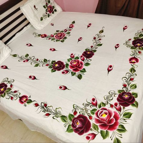 Hand painted bedsheet 90*100size Pure cotton Cash on delivery not available For order contact on 7710863253 Pre-booking only Advance booking is compulsory Preparation time one to months based on number of orders For bigger size of the bedsheet price will increase Price also depends on painter and Design and fabric of the Bedsheet Bed Sheet Painting Design Flower, Bedsheets Designs Handmade, Painting Bedsheets Design, Hand Painted Bedsheets Designs, Embroidery Bedsheets Design, Bedsheet Painting Designs, Bedsheet Painting, Crochet Bed Sheet, Fabric Painting Ideas