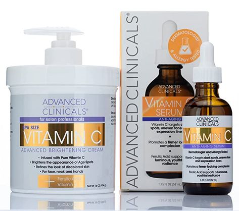 Amazon.com : Advanced Clinicals Vitamin C Skin Care Set For Face & Body, Potent Vitamin C Facial Serum W/Anti Aging 16 Oz Large Moisturizer Body Lotion Cream For Wrinkles, Age Spots, & Uneven Skin Tone, 2-Pack : Beauty & Personal Care Vitamin C Body Lotion, Brightening Skin Care, Dry Hand Skin, Christmas Gift Ideas For Men, Vitamin C Cream, Retinol Moisturizer, Vitamin C Face Serum, Amazon Christmas, Body Cosmetics