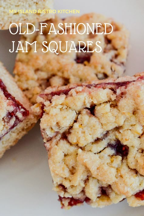 Old-fashioned Jam Squares made with basic ingredients and tasty raspberry jam are a treat anytime and make a fine addition to any sweet tray Hungarian Tart, Jam Squares, Shortbread Cake, Easy Jam, Bistro Kitchen, Square Recipes, Almond Flavor, Raspberry Jam, Food Printables