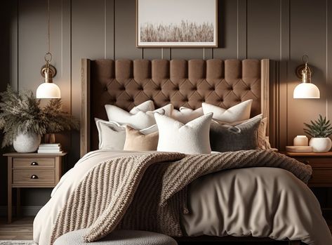 What colour goes with taupe? 10 cosy colours 2024 | Checkatrade Gold And Taupe Bedroom, Headboard Colour Ideas, Bedroom Ideas Master Color Schemes Taupe, Taupe Duvet Cover Master Bedrooms, Cozy Taupe Bedroom, Dark Beige Bedroom Ideas, Taupe Bedframe Bedroom Ideas, Gray Taupe Bedroom, Brown And White Bedroom Aesthetic