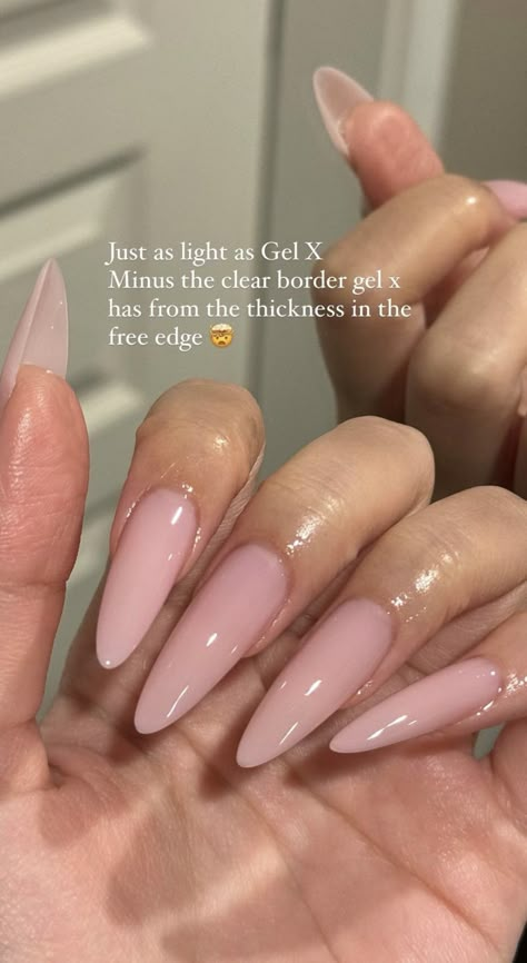 Regular Almond Nails, Jell X Nails, Curved Tip Nails, Natural Manicure Nails, Long Almond Nails Inspo Aesthetic, Narrow Almond Shape Nails, Nude Oval Acrylic Nails, Clean Acrylic Nails Classy, Baby Pink Long Nails