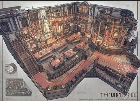 Guild Hall Fantasy Concept Art, Dnd Locations, Feng Zhu Design, Sims4 Build, Map Assets, Interior Concept Art, Feng Zhu, Creature Character, Fantasy Rooms