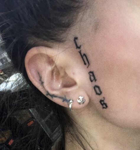 Sigil Face Tattoo, Women’s Face Tattoo Design, Name Tattoo On Side Of Face, Small Female Face Tattoo, Small Face Tattoos For Women Above Eyebrow, Small Side Face Tattoos For Women, Small Side Of Face Tattoo, Tattoo On Face Women, Dainty Face Tattoos For Women