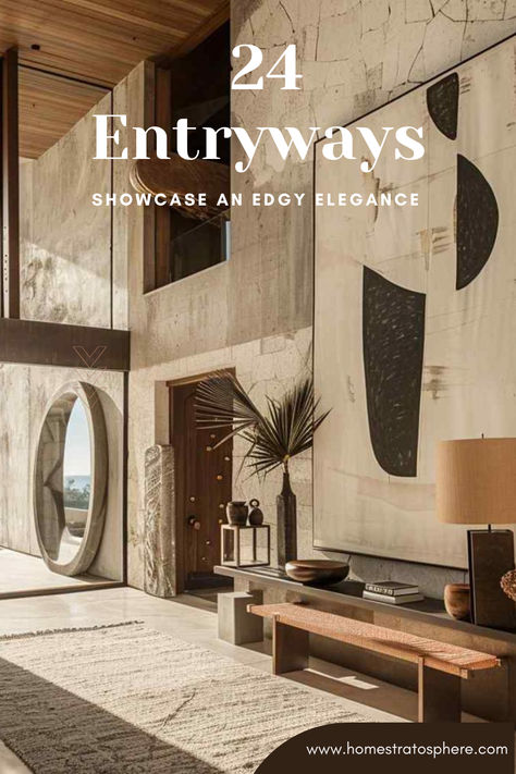 24 Entryways Showcase an Edgy Elegance Cb2 Entryway Ideas, Lulu And Georgia Entryway, Functional Foyer Ideas Entryway, Dramatic Entryway Ideas, Cb2 Entryway, Artsy Entryway, Japandi Foyer Design, Masculine Entryway Ideas, Modern Entry Way Ideas