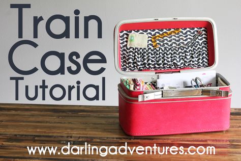 How to transform a vintage train case. Sewing Kit Box, Vintage Train Case, Old Suitcases, Vintage Suitcases, Sewing Kits, Trendy Sewing, Vintage Suitcase, Train Case, Vintage Train