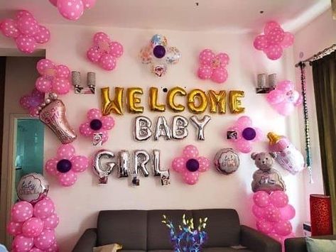 Welcome Drawing, Balloon Decoration At Home, Welcome Decoration, Baby Party Favors, Welcome Home Decorations, Welcome Baby Girl, Welcome Home Banners, Baby Shower Cake Decorations, Baby Boy Decorations