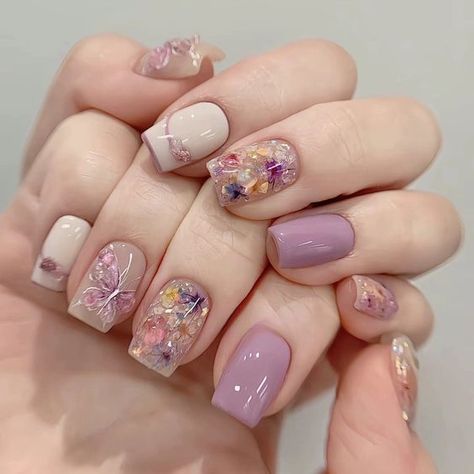 Nail Art Designs Purple, Butterfly Nail Designs, Water Color Nails, Green Nail Designs, Nail Pictures, Coffin Press On Nails, Fake Nail, Flower Nail Art, Butterfly Nail