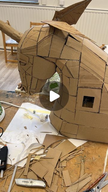 How To Waterproof Cardboard, Cardboard Horse Costume, Paper Mache Horse Head, Cardboard Animals Template Cut Outs, 3d Cardboard Art, Cardboard Unicorn, Cardboard Fish, Cardboard Dragon, Junk Modelling