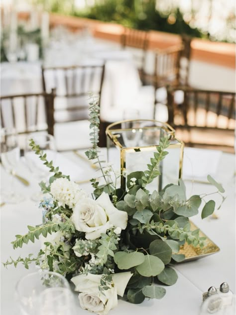 Sage Flower Centerpieces, Low White And Green Centerpiece, Reusing Bouquets As Centerpieces, Circular Wedding Centerpieces, Sage Green Wedding Flowers Centerpieces, Eucalyptus Wedding Table Setting, Sage Wedding Round Table Decor, Simple Green Table Centerpieces, Flower Arrangements For Engagement Party