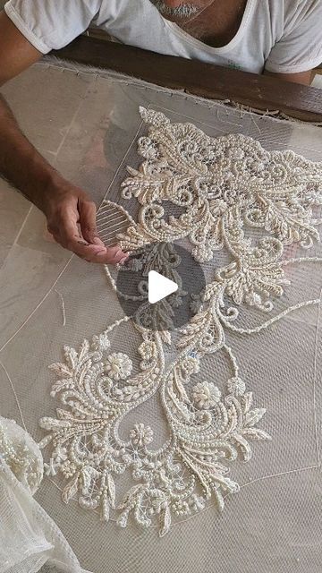 Rizwan Beyg on Instagram: "Ivory long coat ... tone on tone cotton net embroidered in ribbons ,pearls ,silk floss ,stones and French knots... for those of you that know and understand the beauty of hand embroidered vs multi head machine embroidery ...bespoke couture at Rizwan Beyg Design. Only on order.  #rizwanbeygbunyaad #rizwanbeygbridals  #rizwanbeygcouture" Silk Embroidery Design, French Embroidery Designs, Stone Embroidery Design, Pearl Embroidery Designs, French Knot Embroidery Designs, French Knots Embroidery, Embroidery On Net, Vintage Haute Couture, French Knot Embroidery