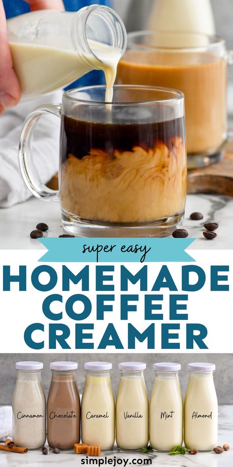 Homemade Coffee Creamer comes together with just four ingredients. Mix it up with different flavors, or try one our six variations! Your coffee will never be the same. Easy Coffee Creamer, Easy Coffee Creamer Recipe, Homemade Coffee Creamer Recipe, Diy Coffee Creamer, Vanilla Coffee Creamer, Flavored Coffee Creamer, Homemade Coffee Creamer, Coffee Creamer Recipe, French Vanilla Coffee