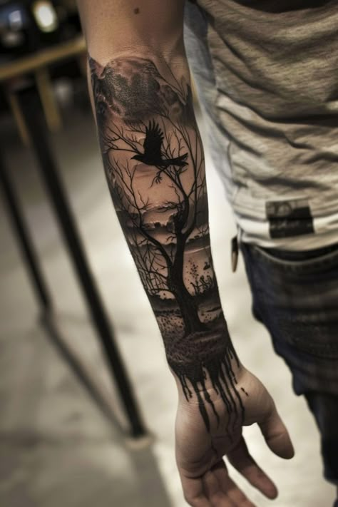 Explore the best meaningful forearm tattoo ideas for men with designs that carry deep significance. Knife Sleeve Tattoo, Mens Forearm Tattoos Ideas Unique, Mens Tattoo Sleeve, Tattoo Sleeve Forearm, Badass Tattoos For Men, Fin Tattoo, Forearm Tattoos Men, Tattoo Ideas For Men Meaningful, Dark Tattoos For Men