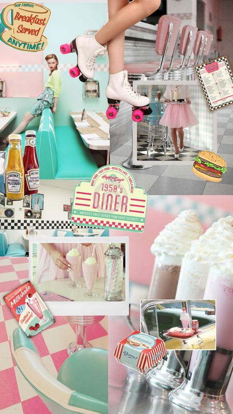 1950 Diner Decor, 1950s Diner Food, Retro Diner Branding, Diner Food 50's, 1950s Diner Party, 1950s Milkshake, 1950s Diner Aesthetic, Retro Diner Party, 50s Diner Aesthetic